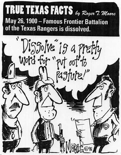 Frontier Battalion of Texas Rangers dissolved; Texas history cartoon