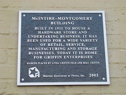 McIntire-Montgomery Building plaque, Frisco Texas