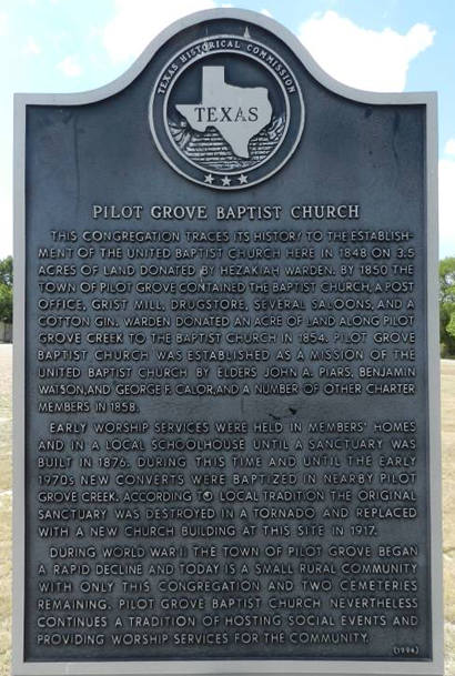  TX - Pilot Grove Baptist Church Historical Marker