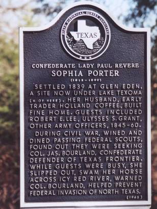 Grayson County, TX - Sophia Porter, Confederate Lady Paul Revere, Historical Marker