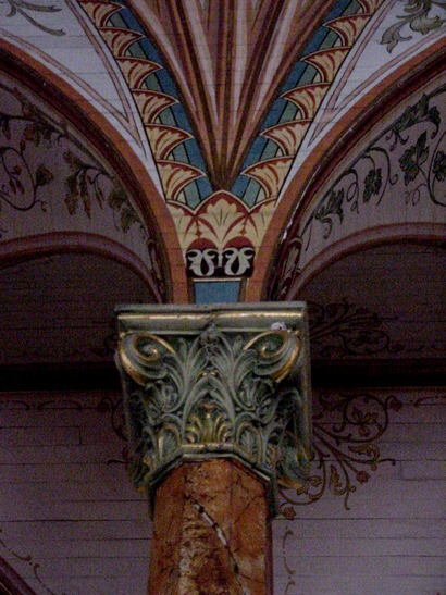 Painted church column and ceiling