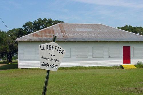 Ledbetter Texas school sign and firemen's building