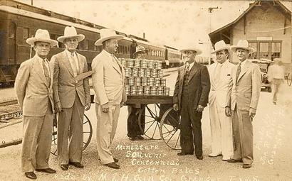 Miniature Cotton Bales - Granger Officials in 1936 sending miniature bales of cotton to Texas Centennial 