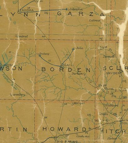 Borden County Texas 1907 Postal map