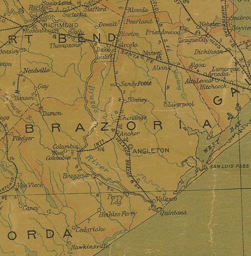 Brazoria County Texas 1907 postal map
