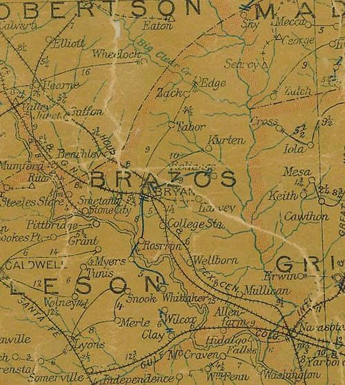 Brazos County TX 1907 Postal Map