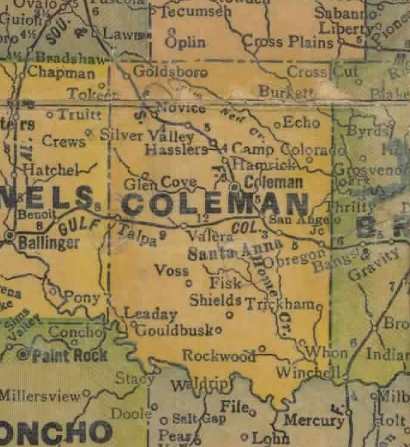 Texas - Coleman County 1940s vintage map
