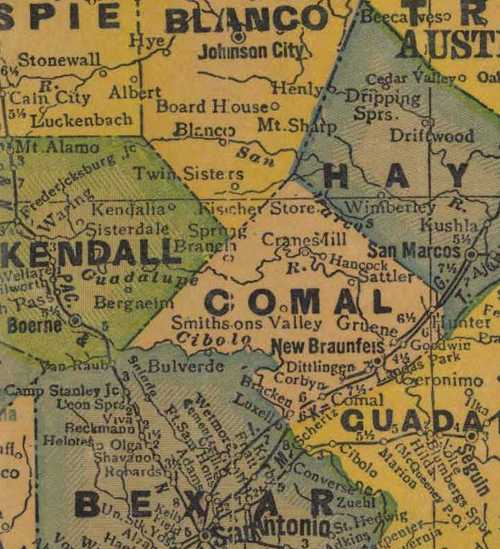 Comal County TX 1940s map