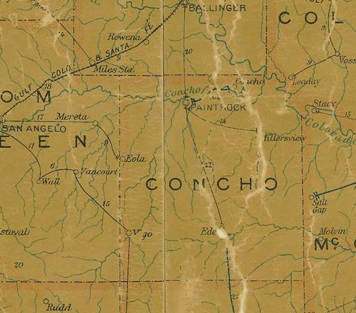 TX Concho County 1907 Postal Map