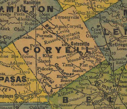 Coryell County Texas 1940s map