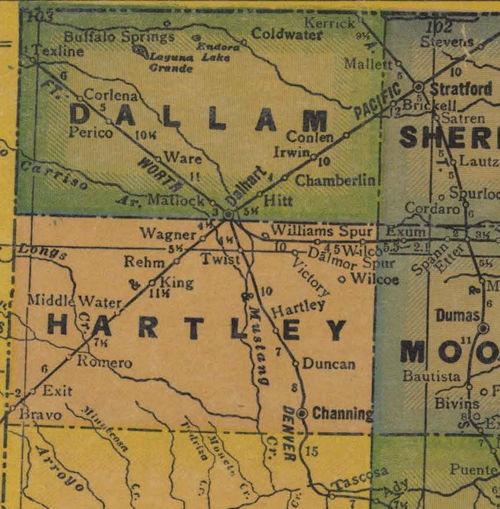 Hartley & Dallam County TX 1940s map