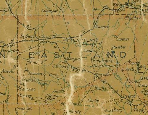 Eastland County Texas 1907 postal map