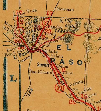 El Paso County TX 1930s Highway Map