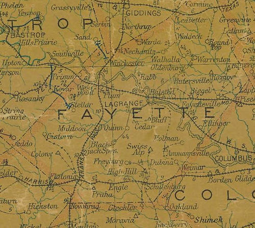 Fayette County Texas 1907 Postal map