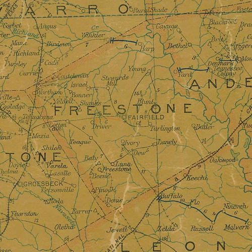 Freestone County TX 1907 psotal map
