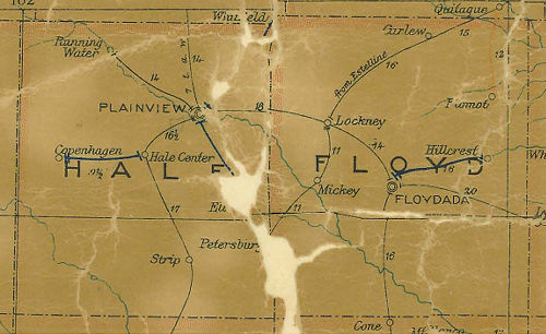 Hale and Floyd County Texas 1907 Postal map