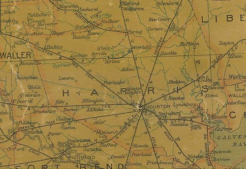 Harris County Texas 1907 Postal map