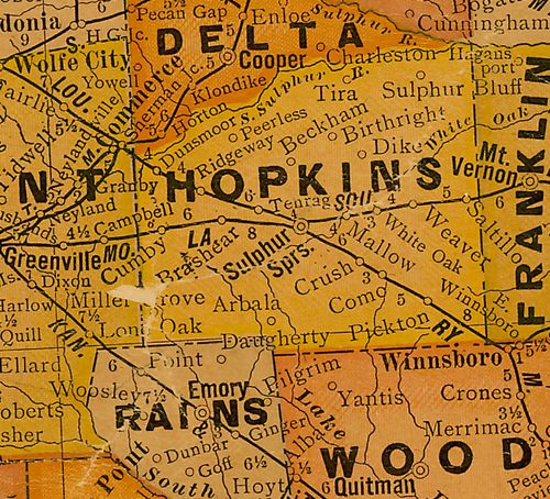 Texas 1920s Hopkins County Map