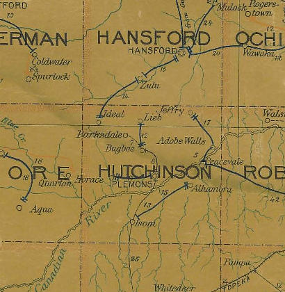 Hutchinson County Texas 1907 postal map