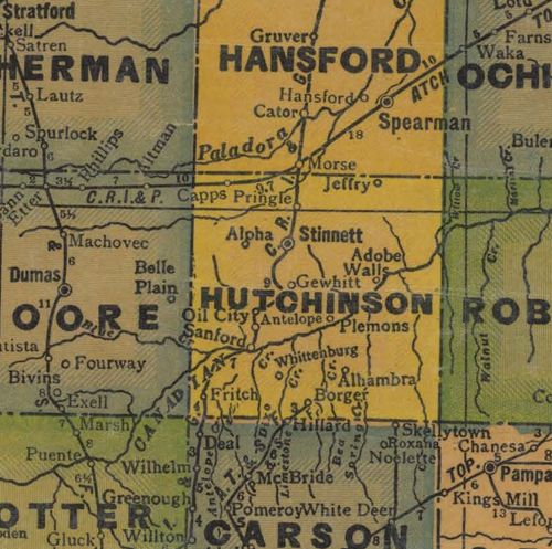 Hutchinson County TX 1940s map