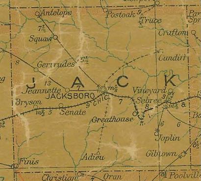 Jack County TX 1907 Postal Map