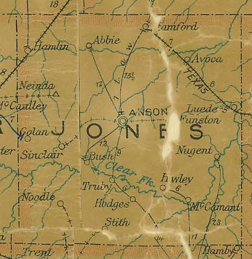 Jones County TX 1907 postal  Map