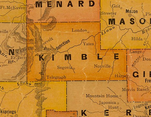 Kimble County TX 1920s Map