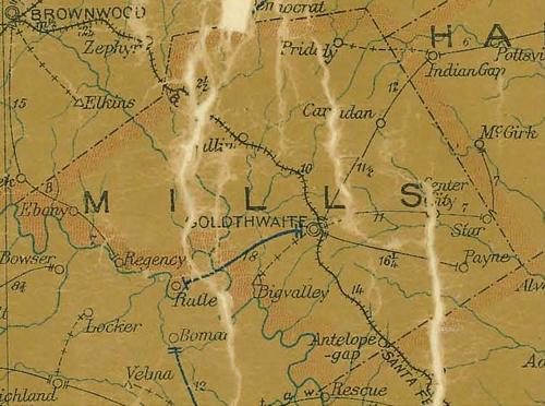 Mills County Texas 1907 Postal map