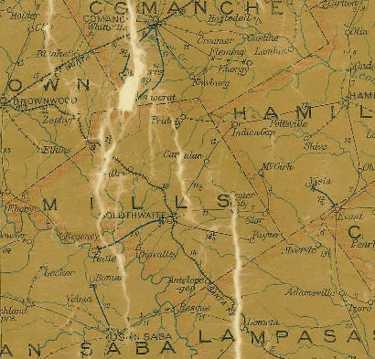 Mills County Texas 1907 Postal map