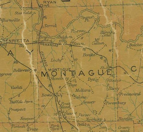 Montague County TX 1907 Postal Map