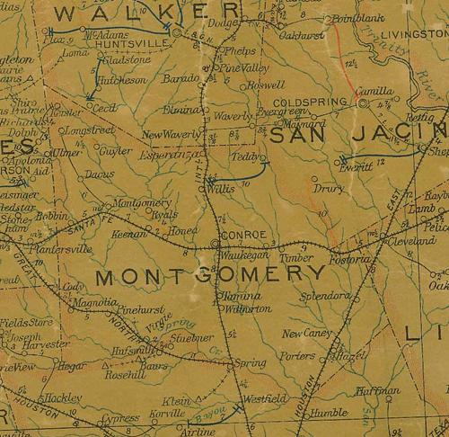 TX - Montgomery County 1907 postal map