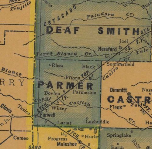 Parmer and Castro County Texas 1940s map