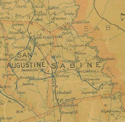 Texas Sabine County 1907 postal map