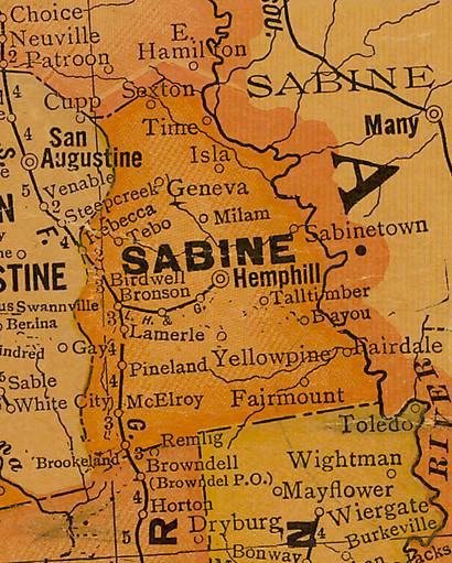 Texas Sabine County Map 1920s
