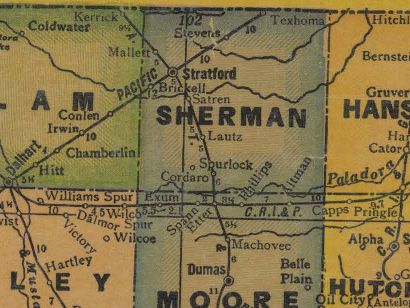 Sherman County Texas 1940s old map