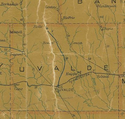 Uvalde County Texas 1907 Postal map