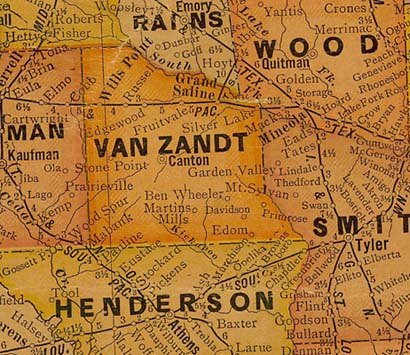 TX  Van Zandt County 1920s Map