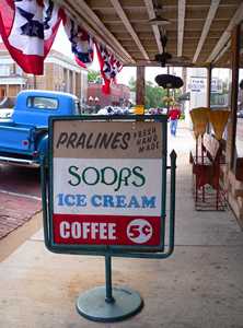 Jefferson, Texas pralines, ice cream & coffee  sign
