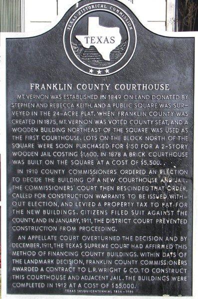 TX - Franklin County Courthouse Historical Marker