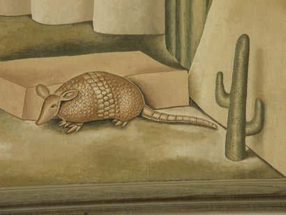 Armadillo and cactus, Teague TX PO mural "Cattle Round-up" detail