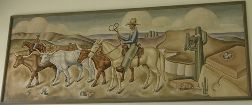 Teague, Texas post office mural  Cattle Round-up, 1940 by Thomas Stell, Jr.