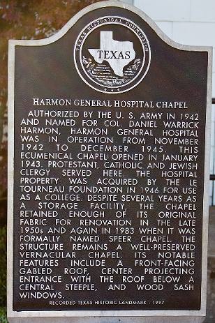 Longview TX -  Harmon General Hospital Chapel  historical marker
