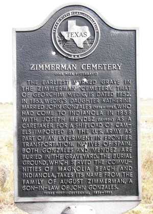 Zimmerman Cemetery Marker near Indianola , TX