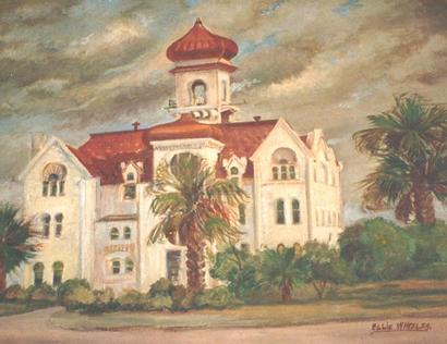 Oil painting of 1889 Aransas County courthouse Rockport Texas