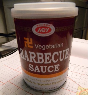 Swastika On Vegetarian Barbecue Sauce