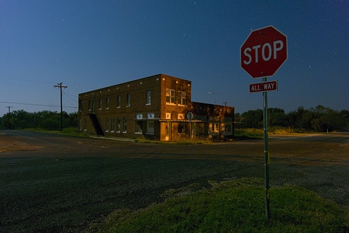 Ghost Town Eliasville TX at night