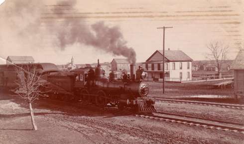 Locomotive approaching Manor Texas 1920s