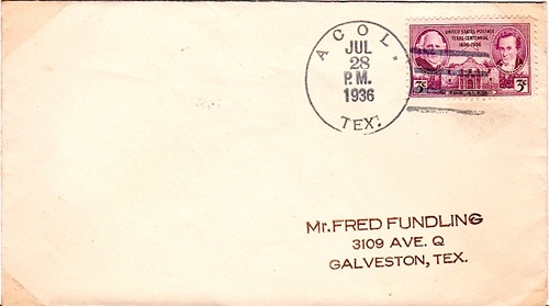 Acol TX  1936 postmark