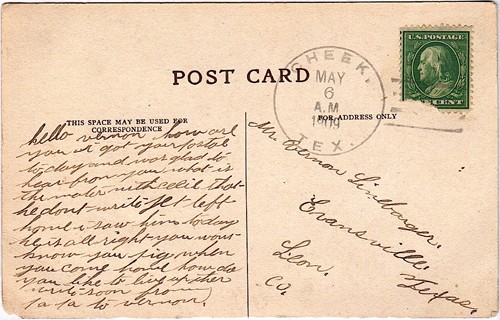 Jefferson  County Cheek TX 1909 postmark i