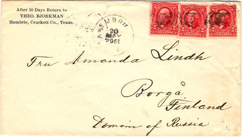 Texas - Hembrie TX Crockett Co 1904 Postmark 